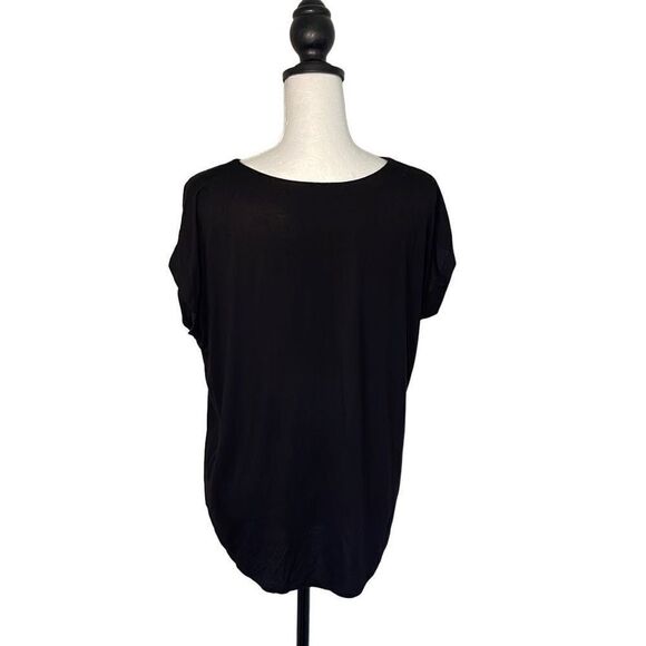 LOFT Women's Capped Sleeve Top Casual Shirt‎ Round Neck Size Small Petite Black - Picture 3 of 7